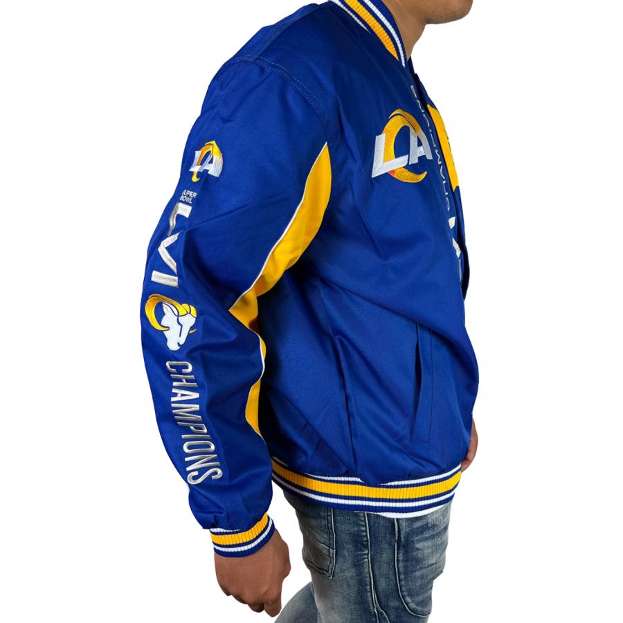 FANATICS RAMS 2022 Championモデル ジャケット ラムズ NFL メンズ 青 黄色 ブルー イエロー ロサンゼルスラムズ ファナティクス ●jk562｜neweditionhiphop｜02