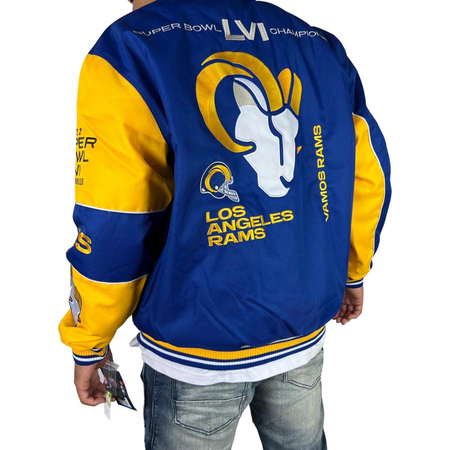 FANATICS RAMS 2022 Championモデル ジャケット ラムズ NFL メンズ 青 黄色 ブルー イエロー ロサンゼルスラムズ ファナティクス ●jk562｜neweditionhiphop｜04