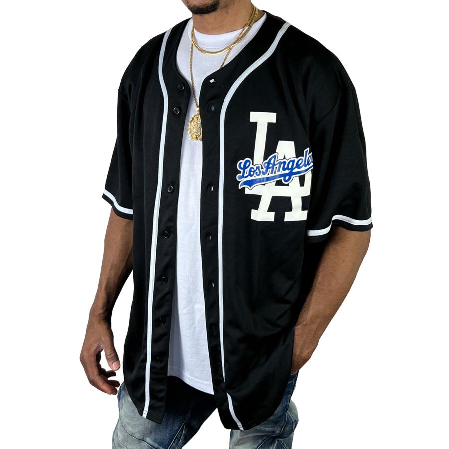 LA Dreamz ベースボールシャツ 黒 ブラック 白 ホワイト メンズ トップス はおり ストリート 大きい ルーズ js77 js77