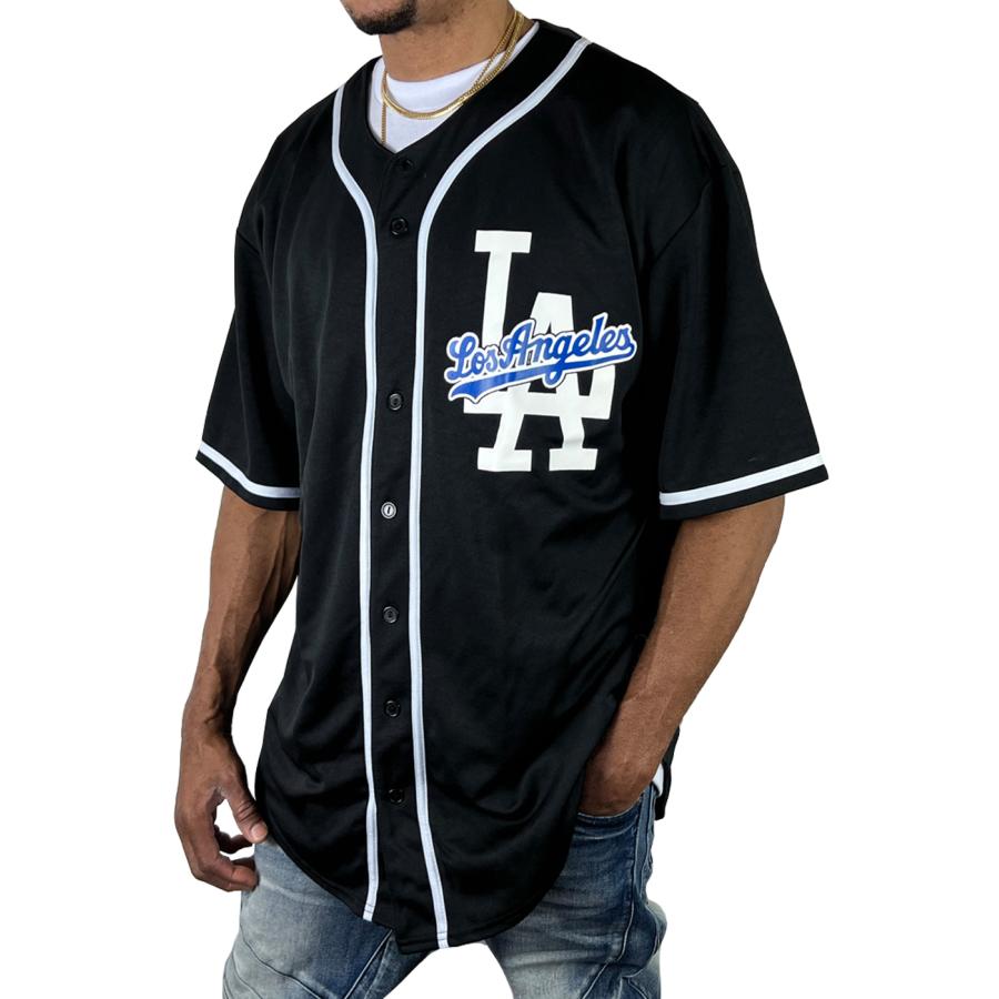 LA Dreamz ベースボールシャツ 黒 ブラック 白 ホワイト メンズ トップス はおり ストリート 大きい ルーズ js77 js77