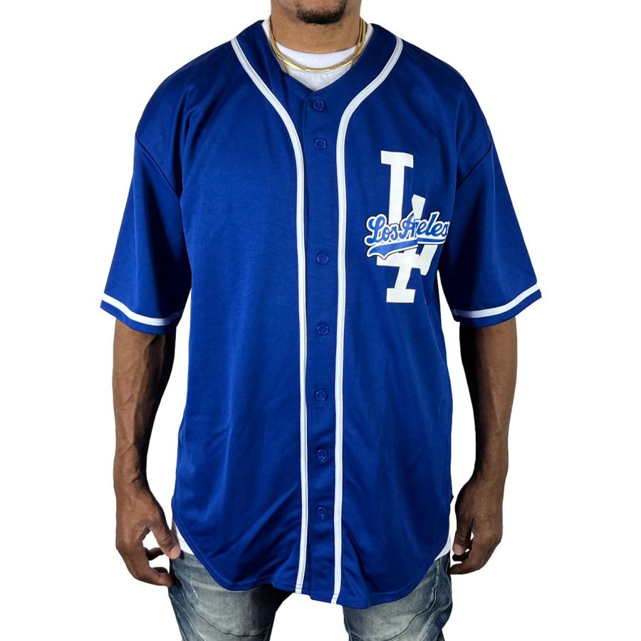 LA Dreamz ベースボールシャツ 青 ブルー白 ホワイト メンズ トップス はおり ストリート 大きい ルーズ js78 js78