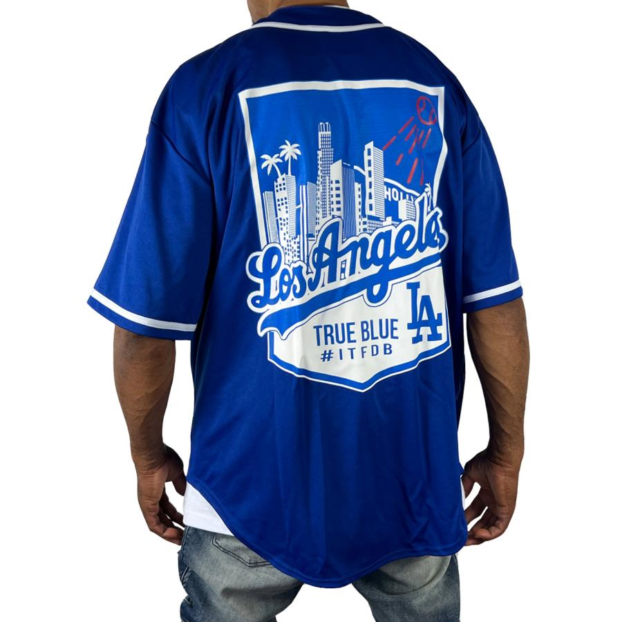 LA Dreamz ベースボールシャツ 青 ブルー白 ホワイト メンズ トップス はおり ストリート 大きい ルーズ js78 js78