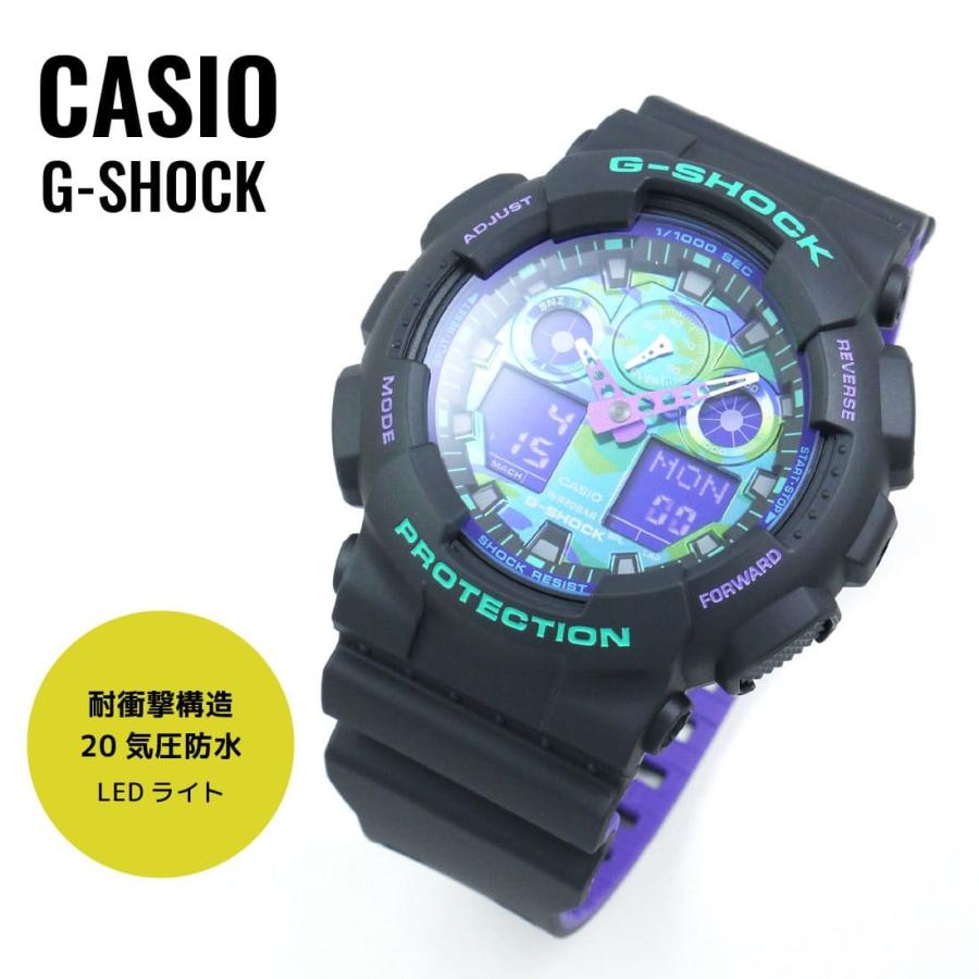 送料無料 CASIO カシオ G-SHOCK Gショック GA-100BL-1A グリーン×ブラック×パープル 腕時計 メンズ｜newest