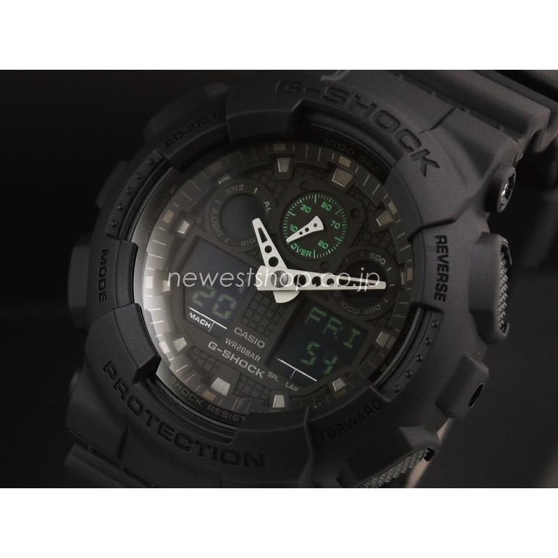 CASIO カシオ G-SHOCK Gショック Military black series ミリタリーブラック・シリーズ GA-100MB-1A ブラック×グリーン 海外モデル 腕時計｜newest