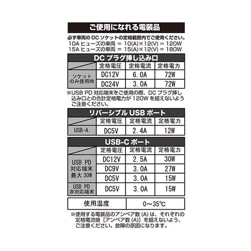 カシムラ ダイレクトタイプ増設ソケット DCx1 USB TYPE-Cx2 TYPE-Ax1