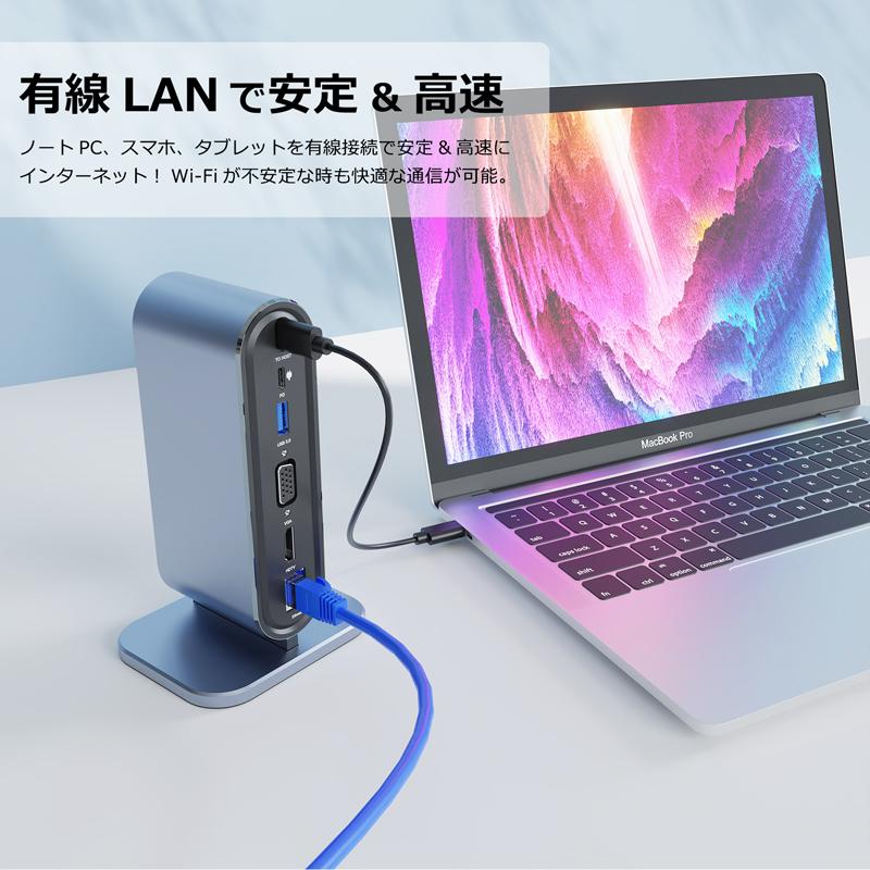 USB C タワー型 ハブ 12ポート ドッキングステーション 4K HDMI VGA