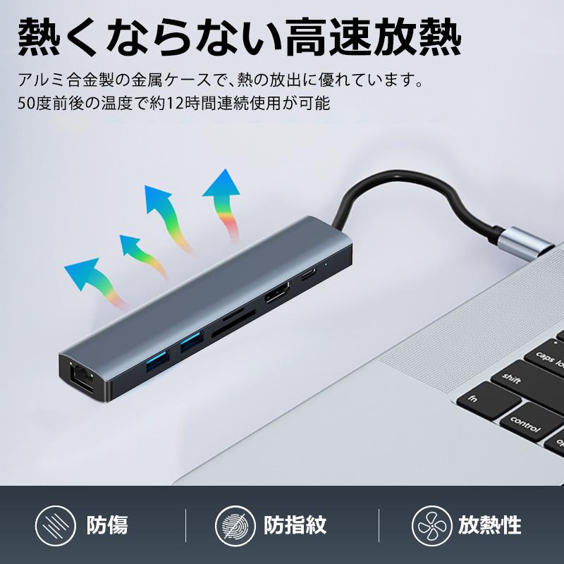USBハブ 3.0 7ポート USB拡張 4K HDMI PD充電 hub SD/microSD カードリーダー USB-C type-c 接続 USB3.0 変換 RJ45 1Gbps LAN Macbook Windows ノートPC｜newidea｜12