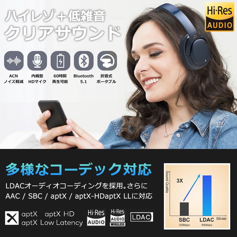 Bluetooth ワイヤレス ヘッドホン LDAC ノイズキャンセリング ANC マイク付 ゲーム ゲーミング 無線 マルチポイント 有線 密閉型 USB充電 |  | 02