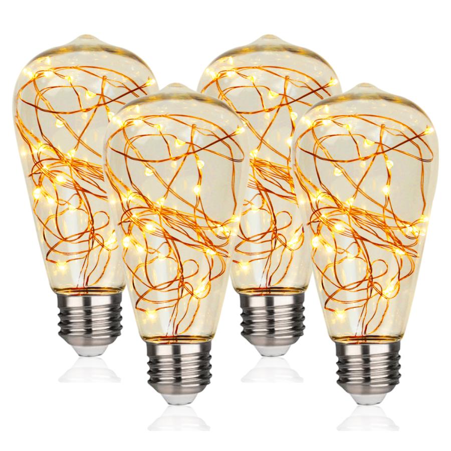 億米 LED電球 ST64 E26 2W きらら星空ライト 4個入 銅線ライトエジソン