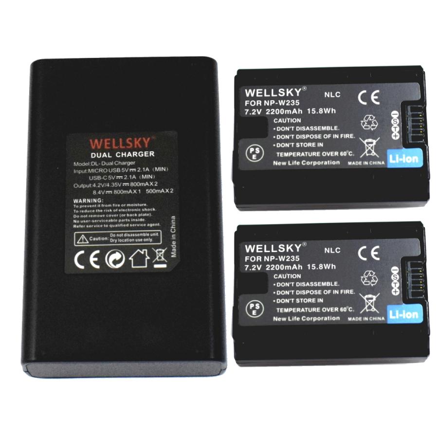 NP-W235 互換バッテリー 2個 2200mAh & デュアル USB Type C 急速 互換充電器 バッテリーチャージャー BC-W235 1個 富士フィルム FUJIFILM デジカメ用充電器