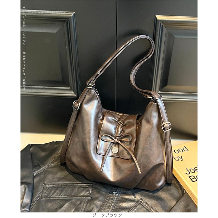 バッグ レディース フェイクレザー リボン ヴィンテージ風加工 2way 