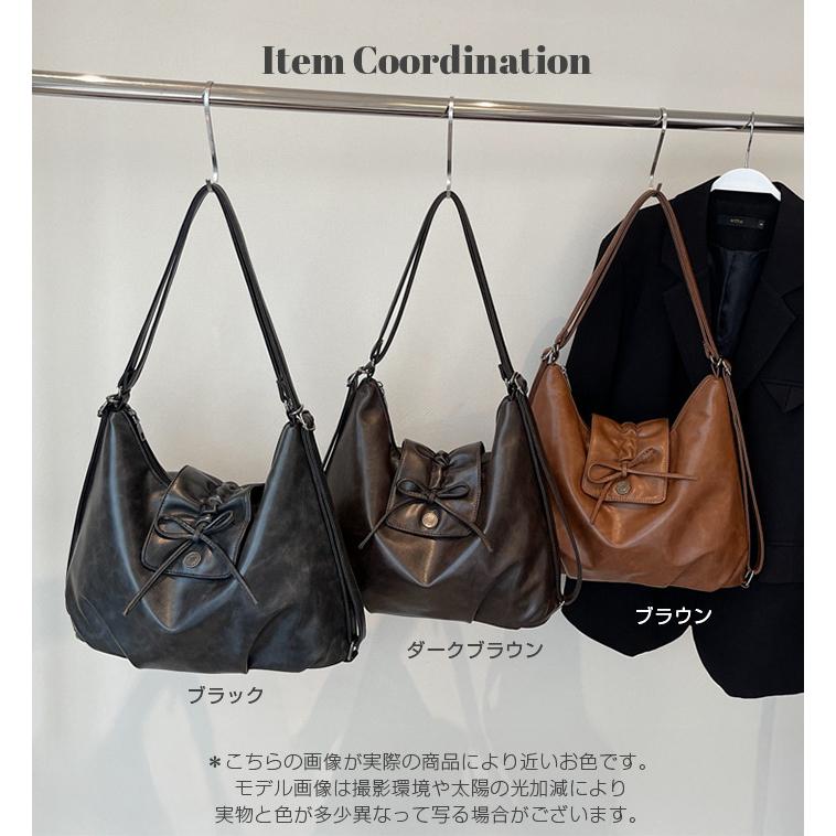 バッグ レディース フェイクレザー リボン ヴィンテージ風加工 2way 
