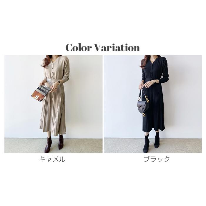 Dark Angel Vネックプリーツニットワンピース ニットワンピース 