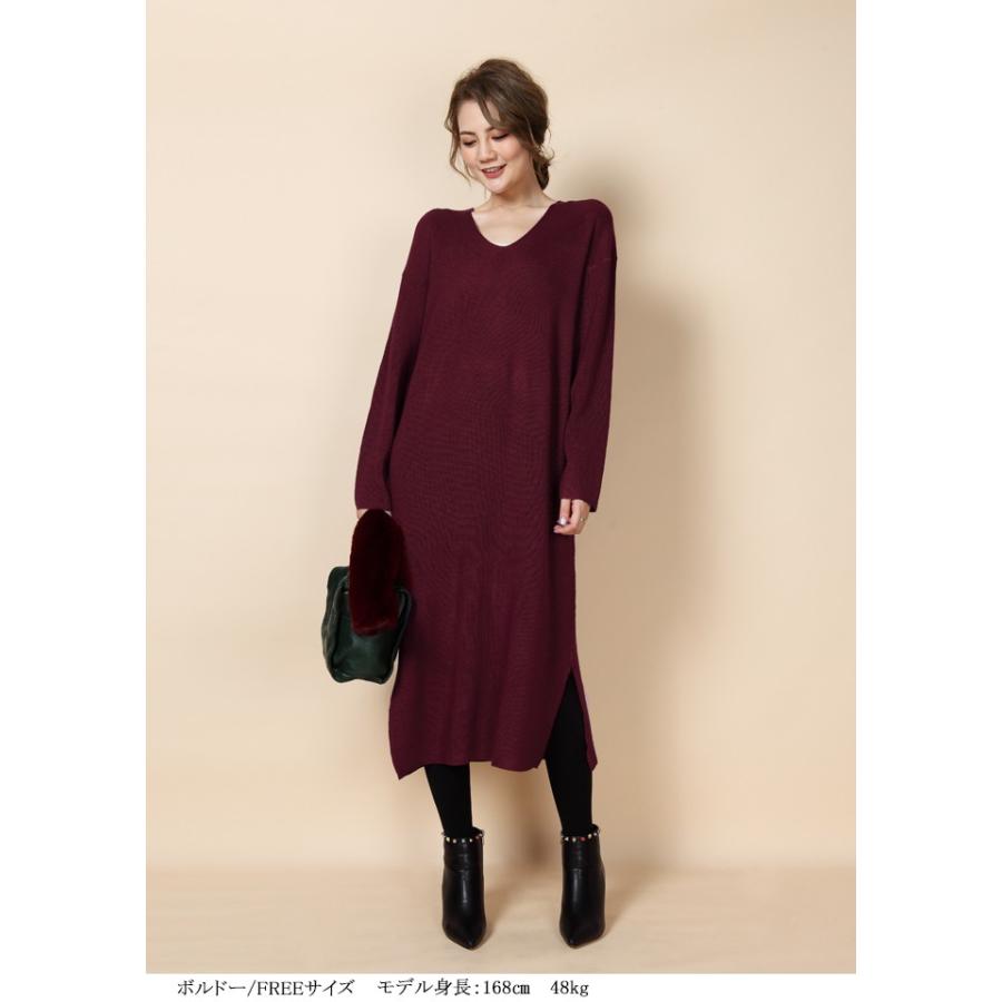 ニットワンピース スリットワンピース ミモレ丈 リブニット ロング丈 長袖 スリット ワンピース レディース リブニットロングワンピース Opm1809 1556 Dark Angel ダークエンジェル 通販 Yahoo ショッピング