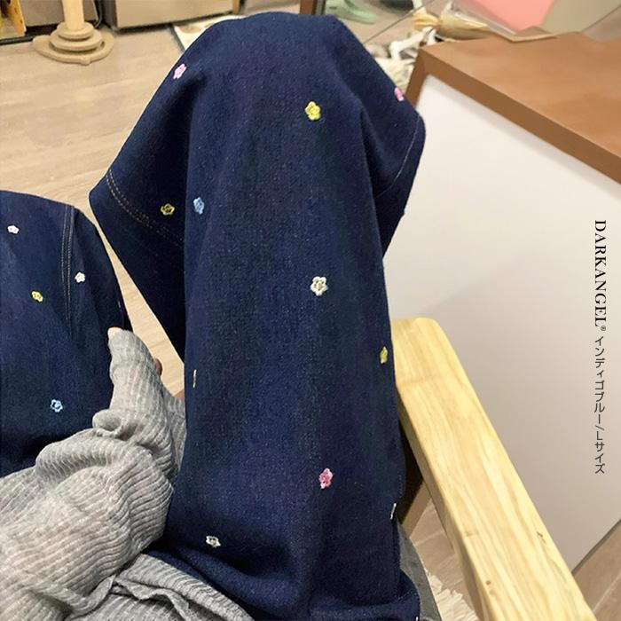 Dark Angel 刺しゅう小花柄ワイドデニムパンツ ワイドパンツ Dark Angel 刺しゅう小花柄ワイドデニムパンツ ワイドパンツ