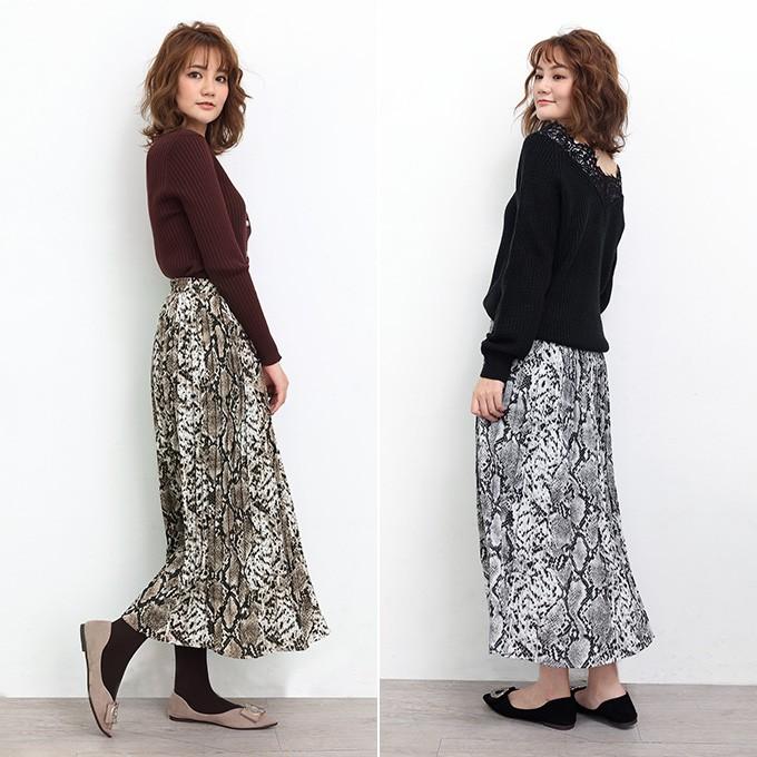 プリーツスカート パイソン柄 レディース 秋冬 冬 ロングスカート マキシ丈スカート グレー ベージュ ウエストゴム 冬 新作 Sk1909 0967 Dark Angel ダークエンジェル 通販 Yahoo ショッピング