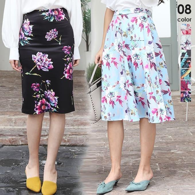 タイトスカート ペンシルスカート 春夏 ミモレ丈 ひざ下丈 スリット プリントスカート 柄スカート ボタニカル 花柄 大きいサイズ M L Xl Skm1707 0323 Dark Angel ダークエンジェル 通販 Yahoo ショッピング