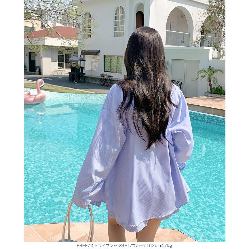 ストライプシャツラッシュガード ママ水着 服見え ストライプシャツ