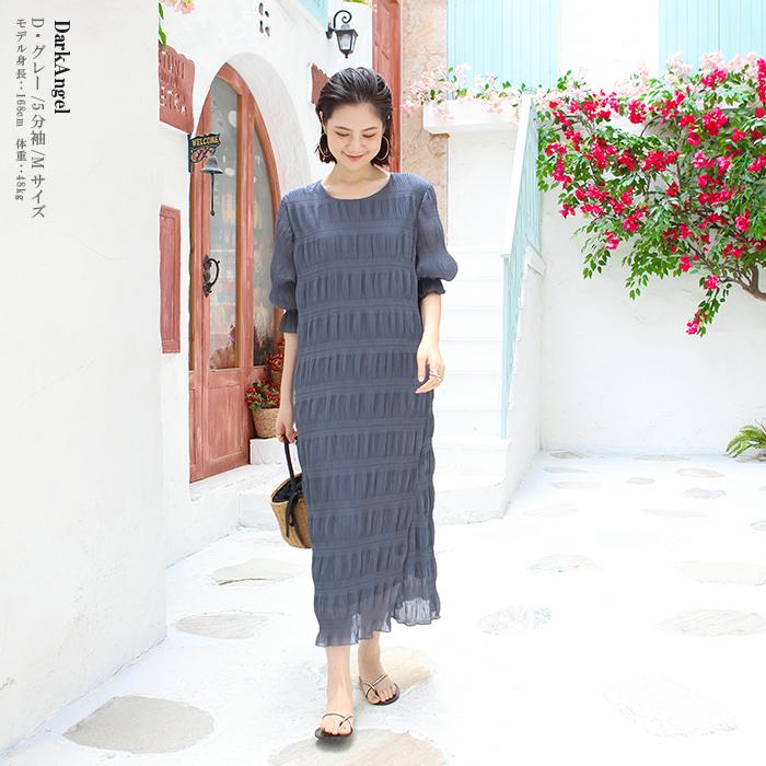 Dark Angel ワンピース 春 夏 シャーリング シフォン 長袖