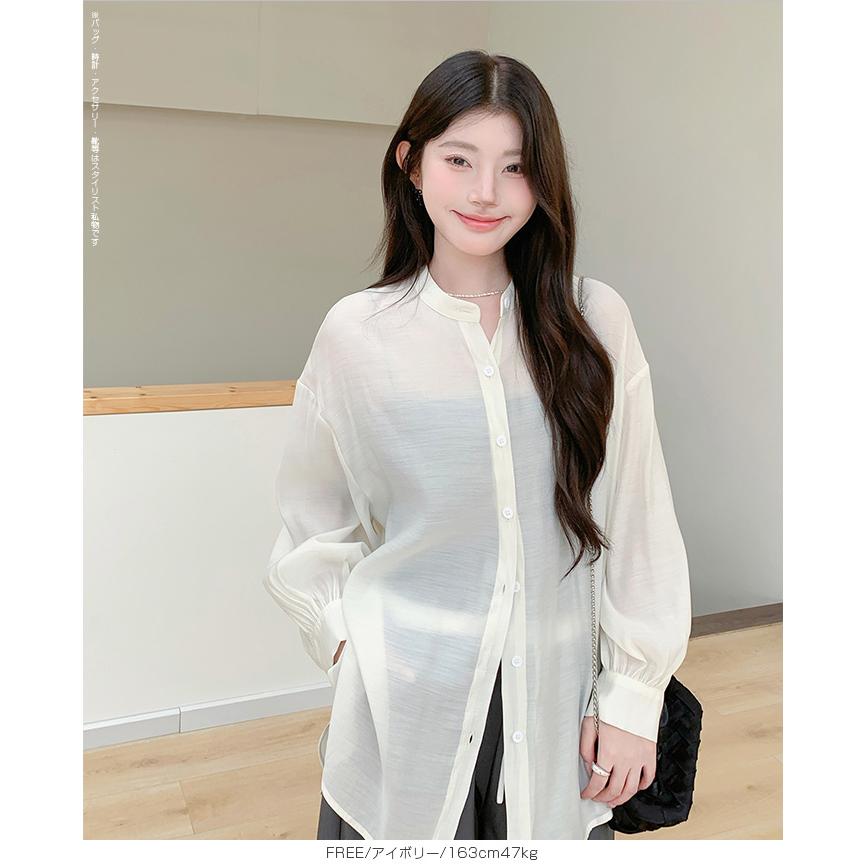 新品タグ付き✨24AW デパリエ　オーガンジーシャツ　シアー　チャコール 38 Dark Angel シャツ レディース 長袖 シアーシャツ UV対策 紫外線