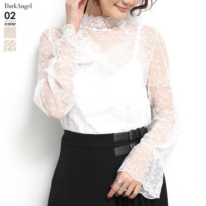 ハイネック レース カットソー 送料無料 春 新作 長袖 レディース トップス モックネック プルオーバー インナー ブラウス チュール シースルー Tp1912 1574 Dark Angel ダークエンジェル 通販 Yahoo ショッピング