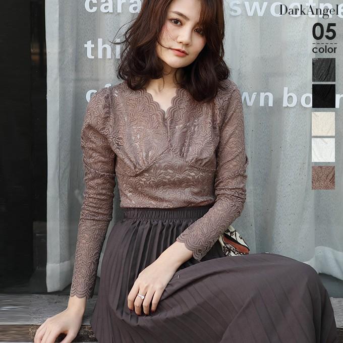 Vネックレースカットソー レーストップス レディース トップス カットソー レース Vネック 生地 長袖 プルオーバー Tops きれいめ オフィス フォーマル Tp1912 15 Dark Angel ダークエンジェル 通販 Yahoo ショッピング