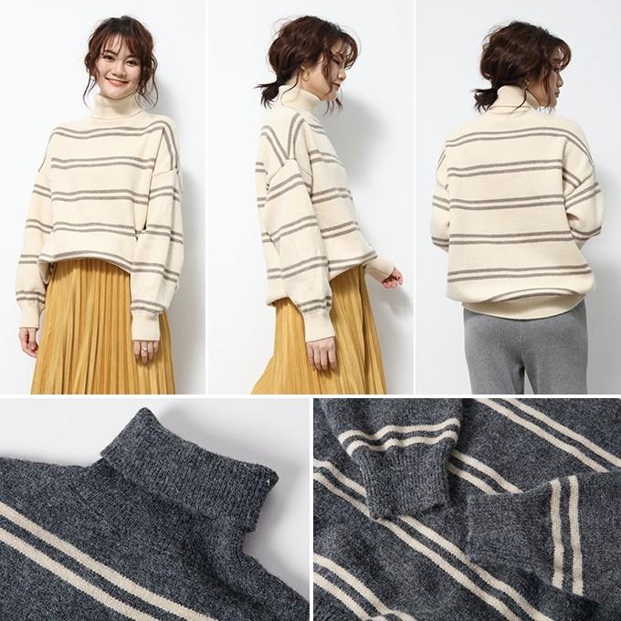 ボーダータートルネックニット タートルニット レディース ニット Tops