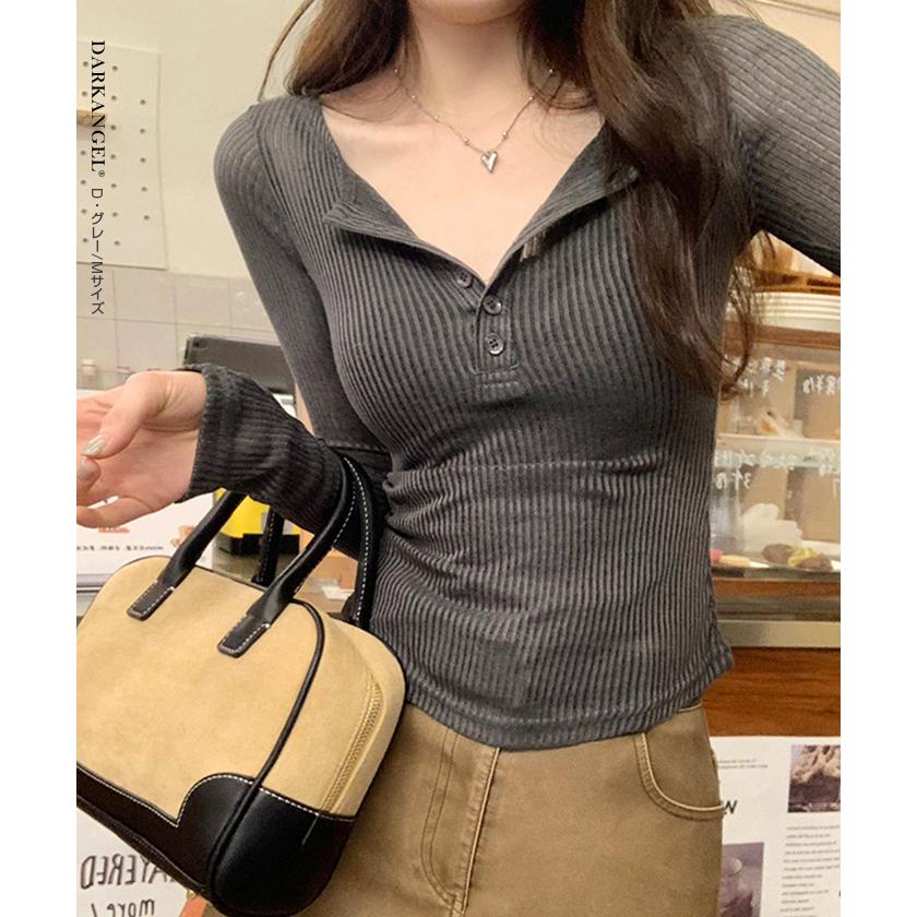 Dark Angel（ダークエンジェル） リブシアーヘンリーネックトップス