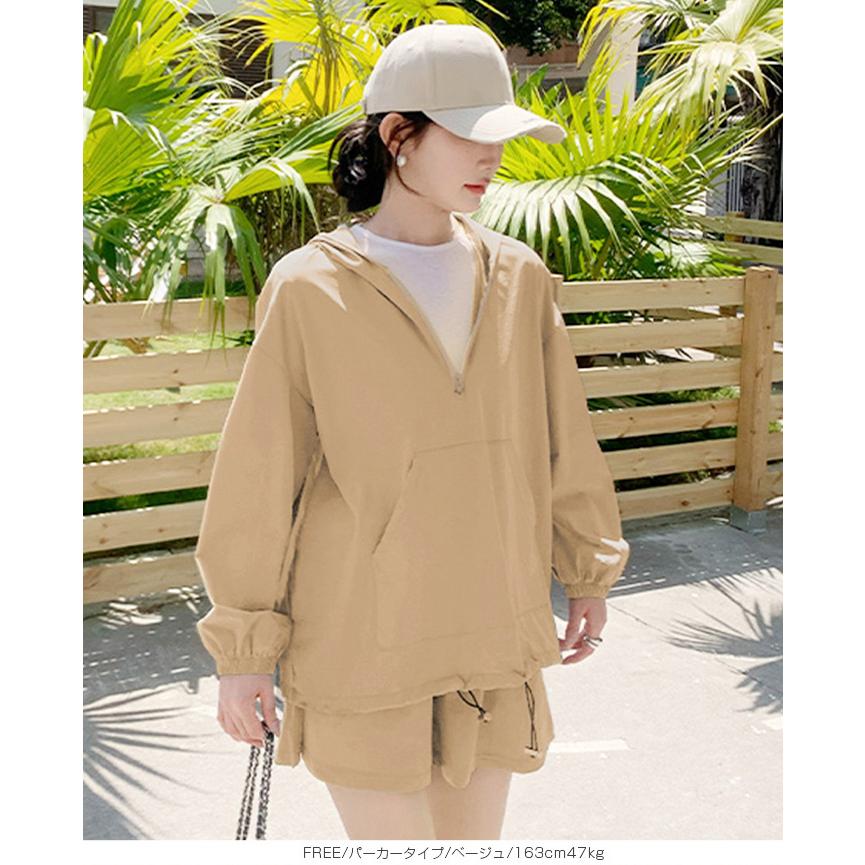 水陸両用アノラックラッシュガードセットアップ フード付き 水陸両用 アノラックパーカー パーカー ハーフジップ ショーツ ショートパンツ 体型カバー 速乾 UV |  | 20