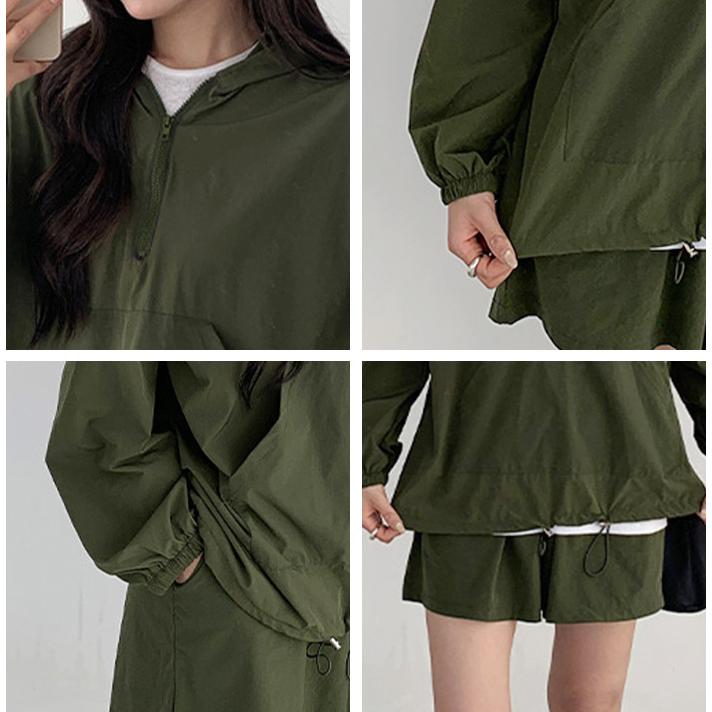 水陸両用アノラックラッシュガードセットアップ フード付き 水陸両用 アノラックパーカー パーカー ハーフジップ ショーツ ショートパンツ 体型カバー 速乾 UV |  | 06