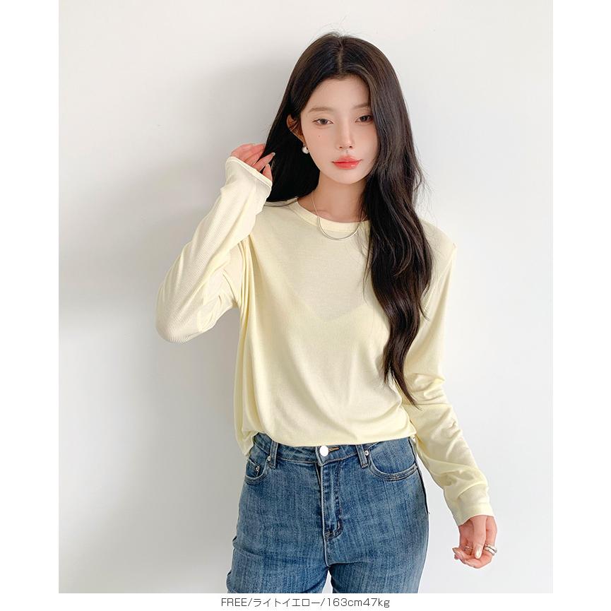 新品正規品【V12/L】高品質Uネックインナー　袖ロゴ　長袖カットソー HUG.U トップス レディース カットソー ロンT オーバーサイズ T