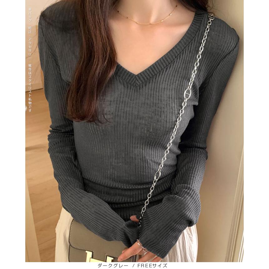Dark Angel リブニット トップス レディース Vネックニット 長袖