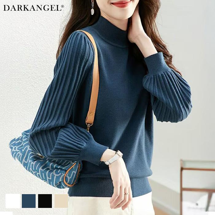 トップス ニット セーター プリーツスリーブ ハイネックニット