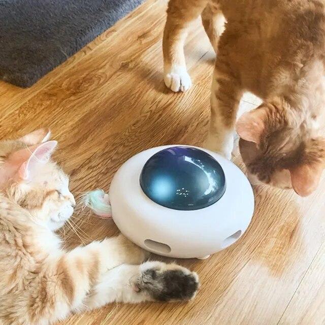 猫のおもちゃのスマート消しゴムペットをキャッチする回転式トレーニングおもちゃUSB充電猫のテーザー交換可能な羽インタラクティブ自動車｜newold-goods｜15