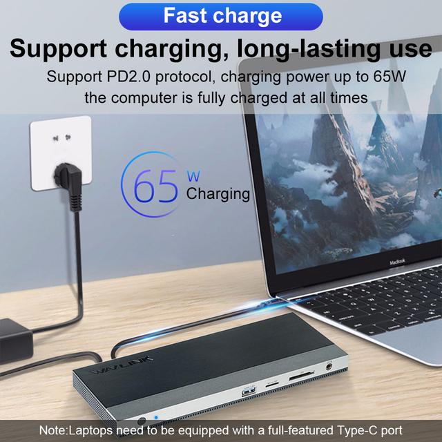 Wavlink USB-Cトリプルディスプレイ,ドッキングステーション4k 60hz,dp