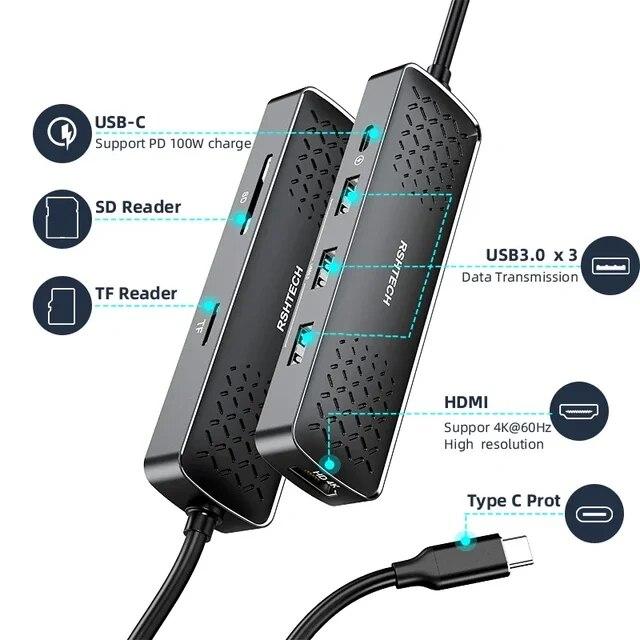 Rshttech-USBハブ,HDMI 4Kアダプター付きデバイス,USB c-usb 3.0, pd, 100w,macbook用ドック,タイプc,｜newold-goods｜04