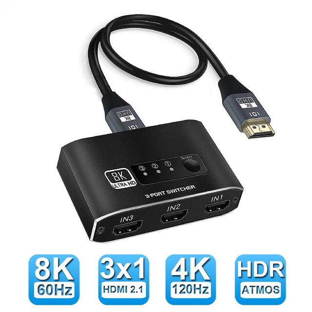 8k hdmi 2.1スイッチ、3x1、3ポート、3ポート、4k @ 120hz、3-in-1、hdmi2.1、スイッチ、hdcdr2.3、hdr10｜newold-goods｜11