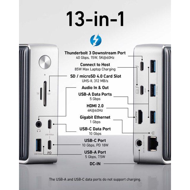 Anker-577ドッキングステーション、13-in-1、thunderbolt3、85wラップトップ用充電器、18w、4kデュアルディスプレイ、10｜newold-goods｜04