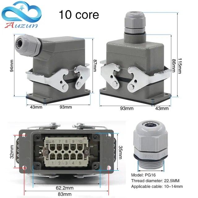 長方形ヘビーデューティコネクタHDC-HE4 6 10 16 20 24 32 48コアピン16A防水航空プラグトップとサイドラインコネクタ｜newold-goods｜18