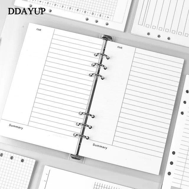 ルーズリーフa5a6ノートブック詰め替えスパイラルバインダーダイアリーウィークリー月次プランナーで、紙の内側にラインドットグリッドを一覧表示します｜newold-goods｜14