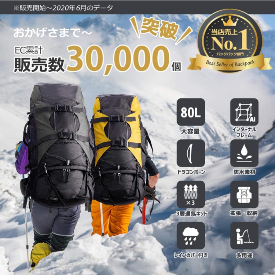 登山ガイド・防災士推薦】バックパック 80L 登山 旅行 リュック ザック 