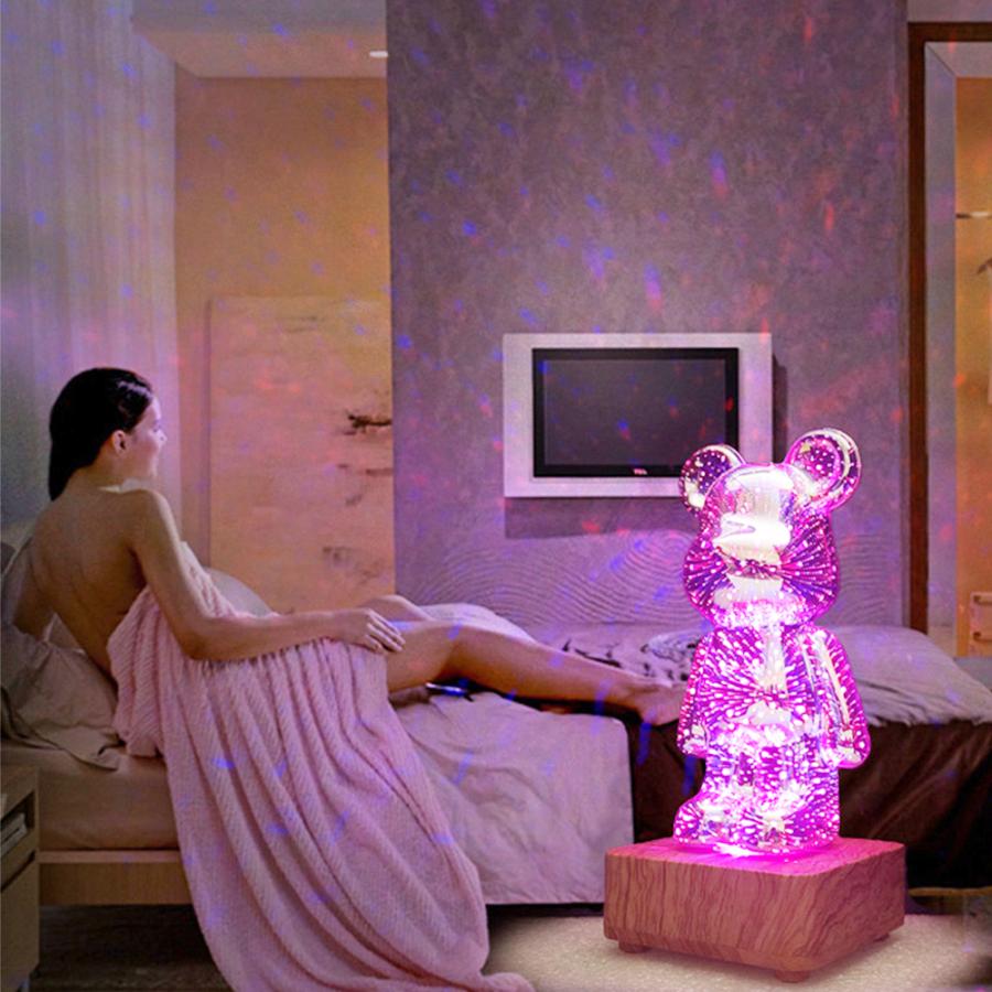 3D花火クマランプカラフルプロジェクション装飾ルームナイトライト、3次元ガラステーブルランプ寝室デスク用可変8色ライト、バレンタイン、｜newpark｜03
