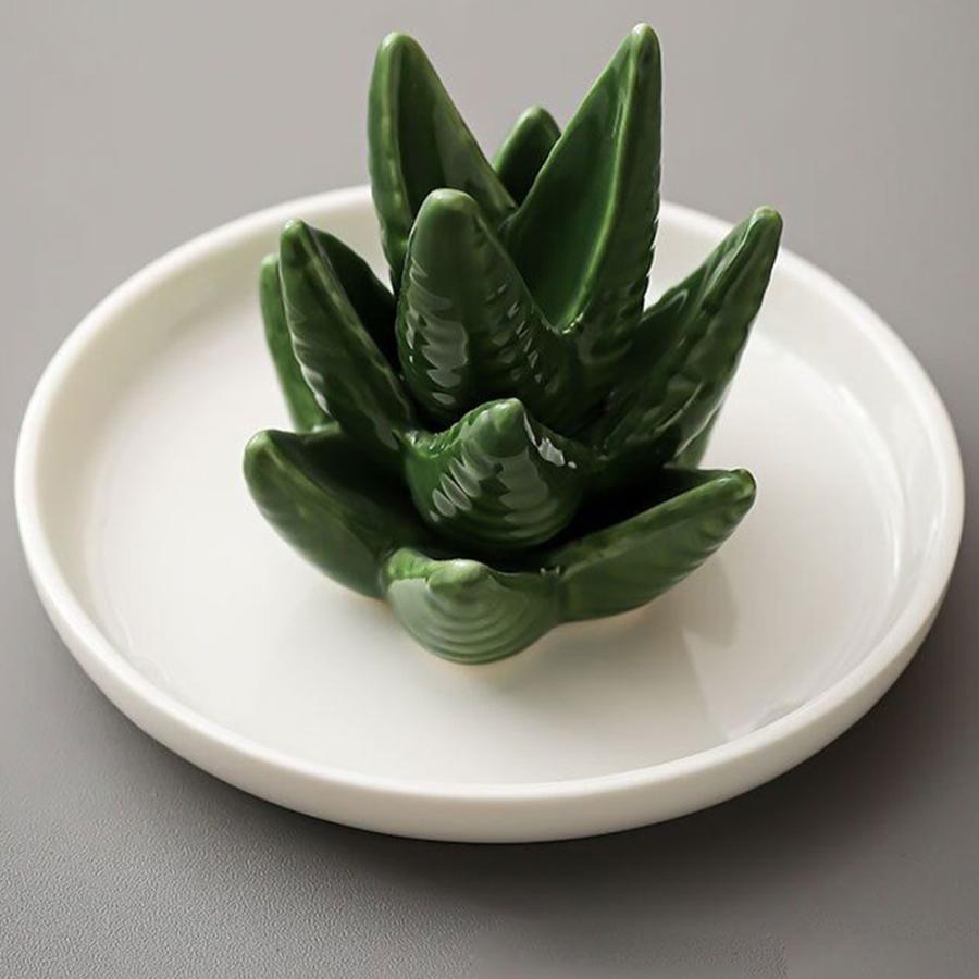 セラミックアロエリングホルダー サボテンリングディッシュ ジュエリー用 誕生日プレゼント 女性用ジュエリーホルダー リング用小物トレイ