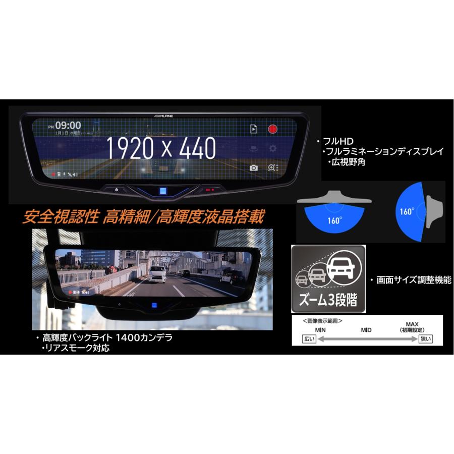 アルパイン ALPINE デリカD5 デジタルインナーミラー デジタルミラー