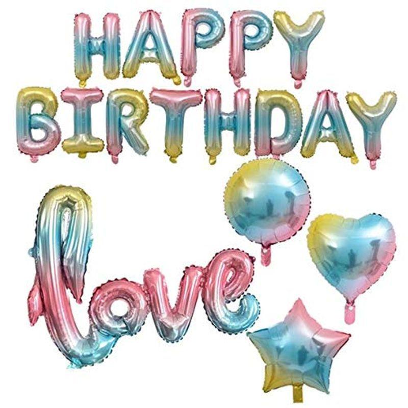 Jennyj 風船 誕生日 飾り付け 3d立体 Rainbow 虹色 パーティー セット お祝い用品 Happy Birthday