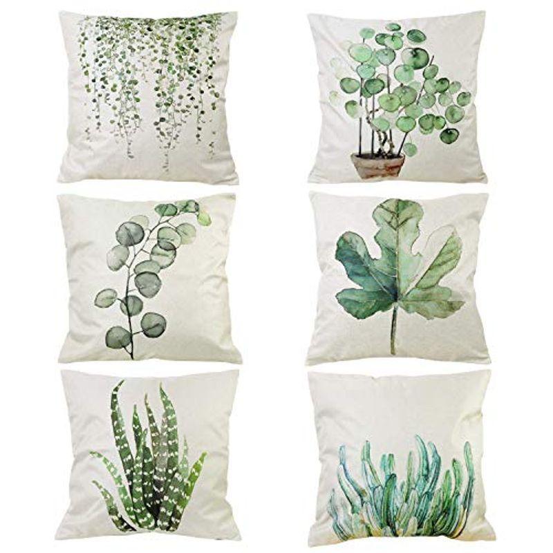 贈物 クッションカバー ４５ ４５ 北欧 ６枚セット リネン素材 北欧インテリア ナチュラルインテリアに合う 植物デザインの クッション Supplystudies Com