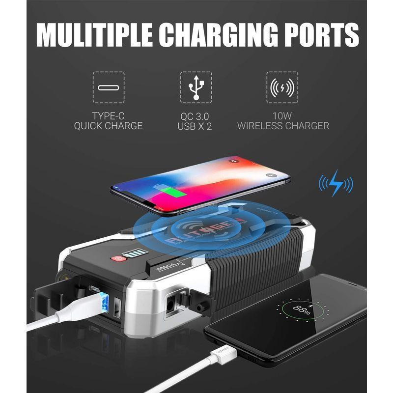 AUTOGEN ジャンプスターター 2000Aピーク電流 10Wワイヤレス充電 12V車用エンジンスターター 18000mAh 大容量 全ガ|newskin-abc|02