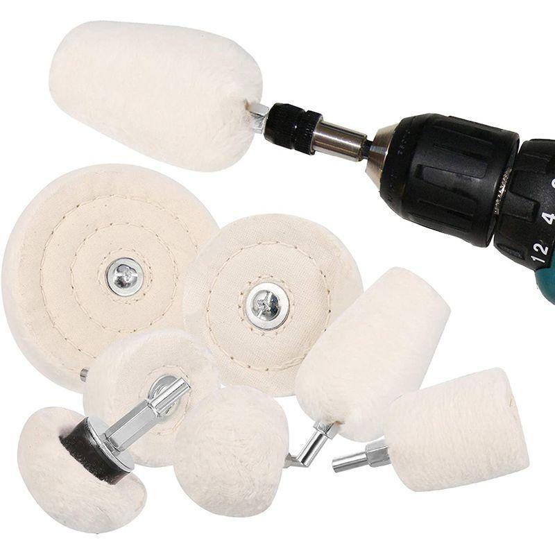 正規品直輸入 グラインダー Hopeluckin 7個セット 車磨き用 ウールバフ 研磨バフ セット 綿ネル きのこ 円錐 円筒 台形 軸付き 車輪 金属 ジュエリー Harayermagazine Com