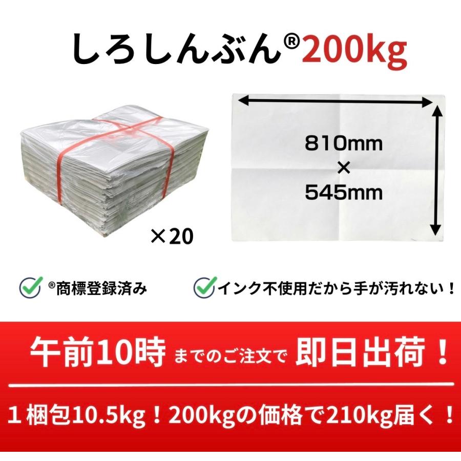 白新聞紙 200kg 11,200枚 業務用 810×545mm 10kgあたり2,250円 インク