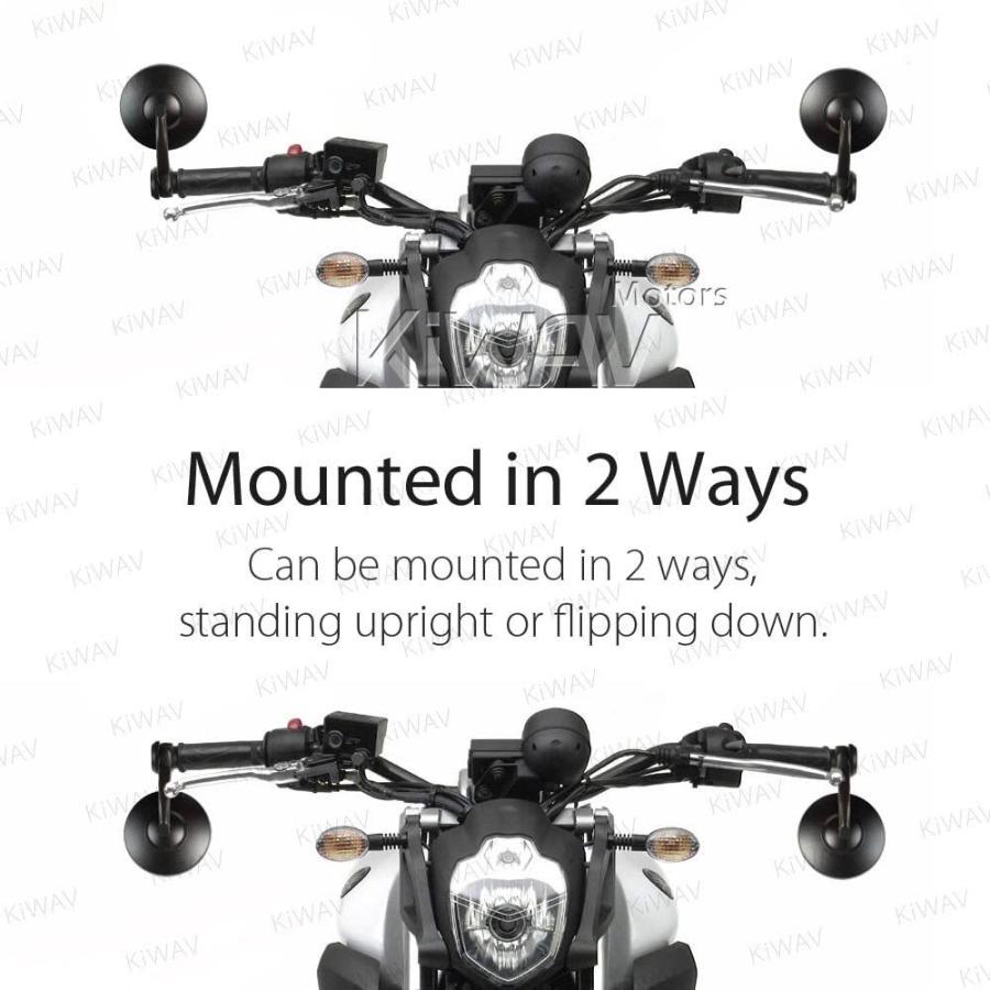 KiWAV バーエンドミラー ボブ 黒 M12ねじ式ハンドルに取付可能 左右